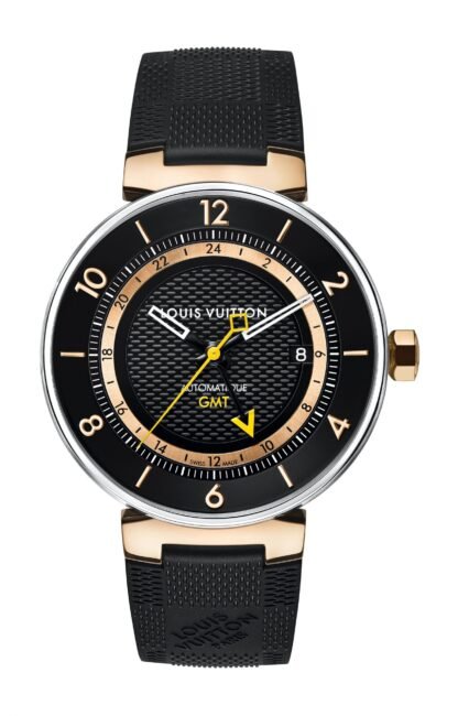 Louis Vuitton Tambour Moon Gmt Black, Or Rose Et Acier Black