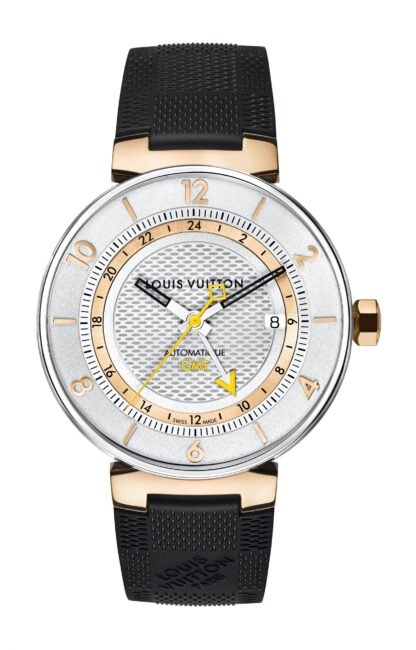 Louis Vuitton Tambour Moon Gmt Silver, Acier Et Or Rose Silver